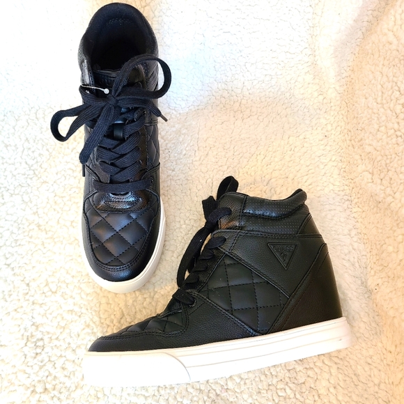 Guess - NWOT - hidden wedge black hi-top sneakers - Picture 1 of 12
